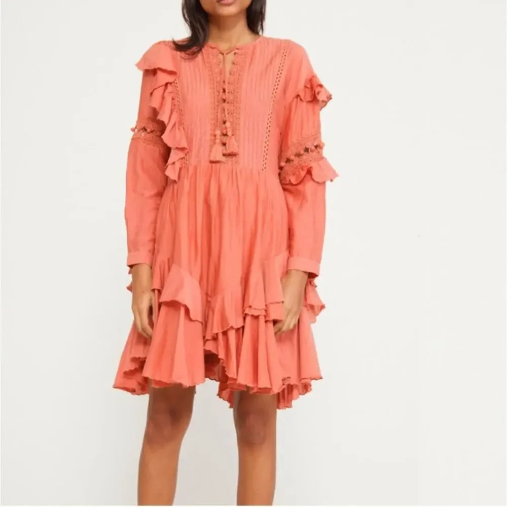 SEA New York $495 Weatherly Pom Crochet Dress in Salmon - Picture 1 of 11